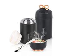 Dreamhigh® Termo para Comida 550 ml, Recipiente Térmico para Comida, Frasco Acero Inoxidable Contenedor Térmico con e Cuchara Plegable, para Adultos Niños, Sin BPA, 10h Caliente/ 12h Frío (Negro)