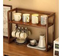 Dreamhousey Estante de especias de cocina de 2 niveles, organizador de estante de tazas, granos de café y estante de almacenamiento de tazas, estantería pequeña de madera de escritorio simple sobre