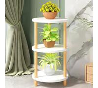 Dreamhousey Estante de madera maciza de 3 pisos para flores, estante para flores verdes, balcón, plantas suculentas, maceta, estantería para plantas (blanco)