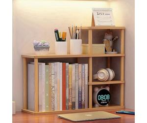 Dreamhousey Estantería de almacenamiento de escritorio multicapa, gran capacidad de almacenamiento de madera maciza en el escritorio, estante fácil de organizar para estudiantes, estantería de