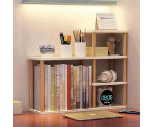 Dreamhousey Estantería de almacenamiento multicapa para escritorio, gran capacidad de madera maciza, fácil de organizar para estudiantes