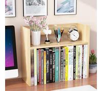 Dreamhousey Simple - Estantería vertical de escritorio de 2 niveles, estante pequeño para libros, estante de esquina y adornos, organizador de archivos, estantería para estudiantes (roble)