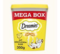 DREAMIES Bocadillos para Gatos, 2 x 350 g, con Queso, deliciosamente crujientes para Gatos con Relleno Delicado, Mega Box