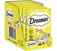 Dreamies Bocadillos para gatos con sabor a queso, 6 x 60 g, para gatos crujientes y cremosos por dentro