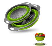 Dreamil Juego de 2 cestas plegables de filtro de silicona de grado alimenticio, juego de colador plegable, colador de cocina, colador de pasta, para pasta, verduras, ensaladas (verde)