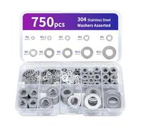 Dreamil Juego de 750 arandelas de acero inoxidable, arandelas onduladas, cerradura de metal, arandela para tornillos y tuercas y varillas roscadas (M2-M12)