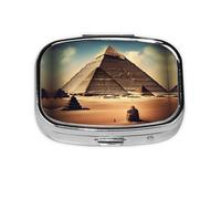 Dreaming of The Pyramids of Khufu - Caja de almacenamiento de píldoras cuadrada de viaje, mini pastillero portátil (pastillero de 2 compartimentos), caja de almacenamiento de medicamentos y vitaminas