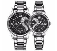 Dreaming Q&P Juego de 2 Relojes de Pulsera analógicos de Cuarzo romántico para él y para Ella de San Valentín, Negro y Negro, Fresco