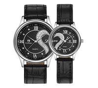 Dreaming Q&P Relojes de Pulsera de Cuero Ultrafino para él y para Ella, Cuero Negro