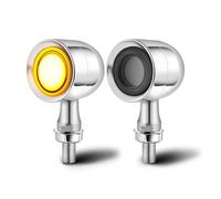 DREAMIZER Mini LED Intermitente Moto, Cromo CNC Intermitente 12V Universal para Scooter, Luz Ámbar y Blanca Compatible con Harley Honda Kawasaki Suzuki Triumph Yamaha, 2 Piezas