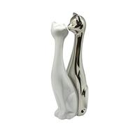 Dreamlight Escultura decoración Figura Gato Figura Pareja Gatos de cerámica Blanca y Plata Altura 30 cm Ancho 15 cm