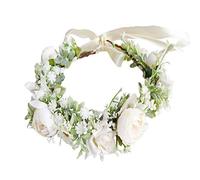 DreamLily Corona de flores de peonía para maternidad, corona de pelo y diadema de boda BC44, Peonía marfil estilo 10, 1 Count (Pack of 1)