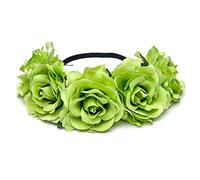 DreamLily Diadema de flores hawaianas elásticas para mujer, corona floral para guirnalda de fiesta, BC12, verde, talla única