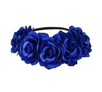 DreamLily Diadema elástica hawaiana con flores de rosas para mujer, corona floral para fiesta de guirnaldas BC12, azul, 1 unidad (paquete de 1)