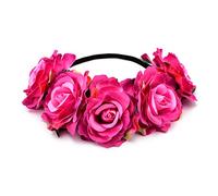 DreamLily Diadema hawaiana elástica con rosas para mujer, corona floral para fiesta de guirnaldas BC12, Z-Fucsia, 1 Count (Pack of 1)