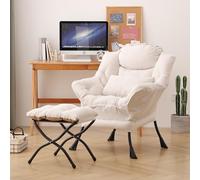 DreamNook Silla perezosa con otomana, silla moderna con almohada lumbar, cómoda silla con reposapiés plegable para dormitorio, lectura, silla de descanso de gran tamaño (beige)
