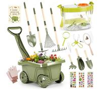 Dreamon 17PCS Carretilla Niño Set Jardinería y Exploración | Herramientas Jardinería Infantil + Kit Explorador Niños con Caja Insectos, Red, Lupa | Juguetes Jardín Educativos Exterior 3+ Años