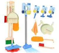 Dreamon Aspiradora infantil con función de succión y sonido, 11 piezas de limpieza para niños, juguetes de madera, escoba para niños a partir de 3 años