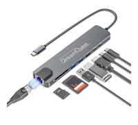DreamQuest Estación de acoplamiento USB C Hub 8 en 1, Adaptador USB-C con 4K HDMI, función de carga PD de 100W, Ethernet RJ45, lector de tarjetas SD/TF, USB 3.0 para MacBook Pro/Air, iPad, Surface