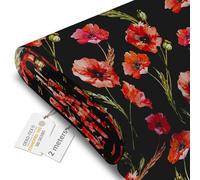 DreamRoots Tela impermeable por metros 600D 220g/m - Tela para tapizar sillas, cojines, sofas - Lona impermeable exterior 160 cm ancho Poppies on Black 2M