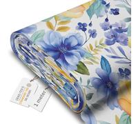 DreamRoots Tela Impermeable por Metros, Yellow and Blue Flowers, 1 m
