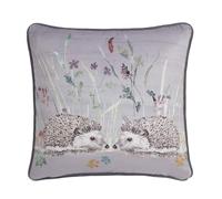 Dreams & Drapes - Cojín de Erizo Gris (43 x 43 cm) - Relleno Incluido - Borde Ribeteado - Diseño Reversible - Franela/Cuadros Grises - Funda de cojín Floral del Bosque