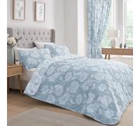 Dreams & Drapes - Colcha de crisantemo Azul (230 x 200 cm) - Tacto Suave - Diseño Reversible (2 Colores) - Colcha Acolchada Floral en Azul Claro - Ropa de Cama de Flores Vintage - Funda de edredón