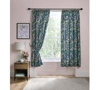 Dreams & Drapes - Cortinas de pájaros y Flores de Color Verde Azulado, 168 x 183 cm, 2 Paneles, Plisado Floral en Verde Oscuro, Cortinas y Cortinas de pájaros para jardín para Dormitorio, Cortinas