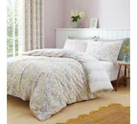 Dreams & Drapes Ditzy - Funda nórdica floral - Lila - Tamaño individual (140 x 200 cm) - Polialgodón Premium - 1 funda de almohada - Reversible con diseño de rayas - Ropa de cama suave al tacto