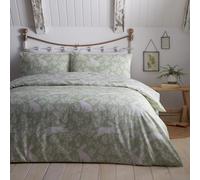 Dreams & Drapes - Funda de edredón con diseño de conejo primaveral verde salvia, tamaño individual (135 x 200 cm), diseño reversible, fácil cuidado, 1 funda de almohada, ropa de cama blanca con flores