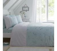 Dreams & Drapes - Funda de edredón con diseño Floral y libélula, tamaño Super King (260 x 220 cm), Ropa de Cama clásica con Encaje Blanco y Ribete de Volantes, diseño botánico Blanco Vintage