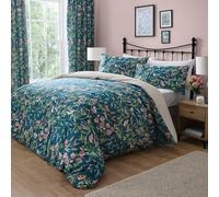 Dreams & Drapes - Funda de edredón con Estampado Floral y pájaro Verde Azulado, tamaño Individual (140 x 200 cm), Reversible (2 diseños), 2 Piezas, Ropa de Cama Floral Vintage en Verde Oscuro, Funda