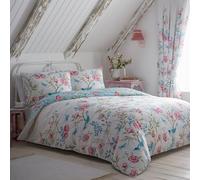 Dreams & Drapes - Funda de edredón de flores de jardín, mariposas y pájaros, tamaño King, diseño reversible (2 colores), fácil cuidado y lavable, ropa de cama vintage de flores en azul, edredón floral