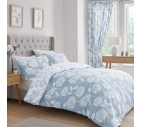 Dreams & Drapes Juego de Funda nórdica de crisantemo para Cama de Matrimonio de 200 x 200 cm, Ropa de Cama Reversible Floral Azul, diseño Azul Claro y Oscuro, 2 Fundas de Almohada, fácil Cuidado