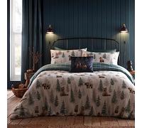 Dreams & Drapes Lodge Bear Walks - Juego de Funda de edredón de algodón Cepillado, tamaño King, Color Natural