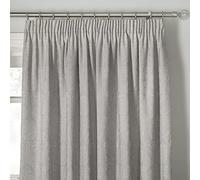 Dreams & Drapes Woven Rosana - Par de Cortinas Plisadas de Jacquard con alzapaños - 168 x 183 cm (Ancho x caída) tamaño Cama en Plata