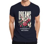 Dreams Paz Paloma Blanca Rosas Rojas Luna Camiseta Hombre, azul marino, XL