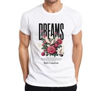 Dreams Paz Paloma Blanca Rosas Rojas Luna Camiseta Hombre, Blanco, 3XL