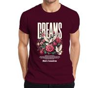 Dreams Paz Paloma Blanca Rosas Rojas Luna Camiseta Hombre, granate, L