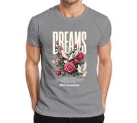 Dreams Paz Paloma Blanca Rosas Rojas Luna Camiseta Hombre, gris, M