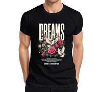 Dreams Paz Paloma Blanca Rosas Rojas Luna Camiseta Hombre, Negro , 3XL