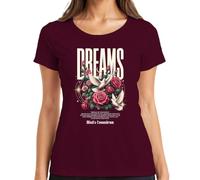 Dreams Paz Paloma Blanca Rosas Rojas Luna Camiseta Mujer, granate, M