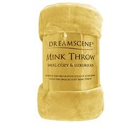 Dreamscene Manta de Lujo de Piel sintética de visón sobre sofá Cama, Manta Grande Suave y cálida, Color Amarillo Ocre Mostaza, 125 x 150 cm, Individual