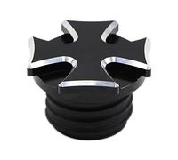 Dreamseek Tapa para depósito de gasolina con ventilación para Harley Sportster XL 883 1200 / Dyna / Softail / Touring Road King 2000-2017 con rosca derecha estilo Santa Cruz (negro con borde plateado)