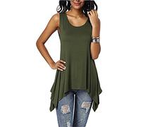 Dreamskull Camiseta de manga larga básica para mujer, sin mangas, asimétrica, de algodón, para verano, para el día a día, informal, suelta, tallas S-3XL, Verde militar, L