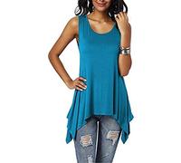 Dreamskull Camiseta de manga larga básica para mujer, sin mangas, asimétrica, de algodón, para verano, para el día a día, informal, suelta, tallas S-3XL, azul, L