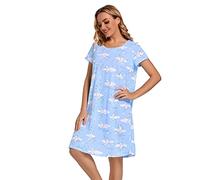 Dreamskull Camisón de manga larga para mujer, camisón suelto de dibujos animados, camisones para el hogar, vestido de camiseta para primavera
