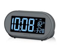 DreamSky Reloj despertador para dormitorio, reloj digital de escritorio para mesita de noche, reloj eléctrico con regulador de brillo regulable, DST automático, puerto USB, fecha, temperatura