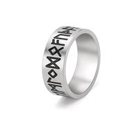 Dreamtimes Anillo de acero inoxidable con diseño de runa de Futhark de Anciano, mitología nórdica, Asgard, nórdico, vikingo, anillos religiosos, amuleto y talismán, Acero inoxidable, Sin piedras