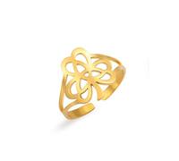 Dreamtimes Anillo de trébol celta hueco de acero inoxidable anillo abierto ajustable con nudo Triquetra para hombre/mujer de joyería vikinga boho con simbolismo irlandés (Oro)